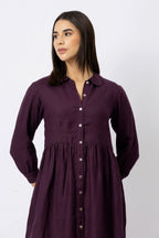 Tiered Button Front Midi Dress in European Linen Gathered Midi Shirt Dress