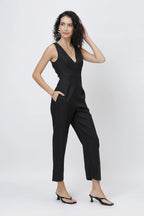 The Sculpted V Neck Linen Jumpsuit Pure European Linen