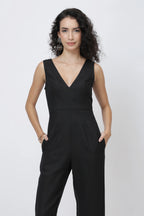 The Sculpted V Neck Linen Jumpsuit Pure European Linen