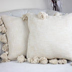 Handmade Textured Solid Cotton Pillow Cover With Large Side Tassels Cream 18x18 Square Single
