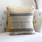Handmade Natural Linen Cushion Cover Black Stripes Throw Pillow Brown 20x20