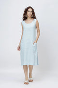 Sleeveless Linen Shift Dress European Linen Midi Dress with Pockets