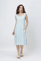 Sleeveless Linen Shift Dress European Linen Midi Dress with Pockets