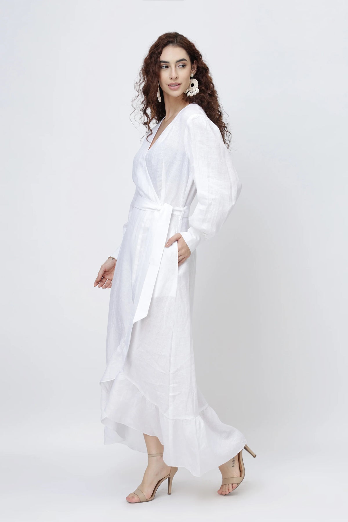 The Solenne Linen Wrap Maxi Dress Elegant Breathable Timeless