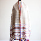 Handwoven Wrap from Handspun Tussar Silk Fine Cotton Colourful Tassels Beige Stole 24x86
