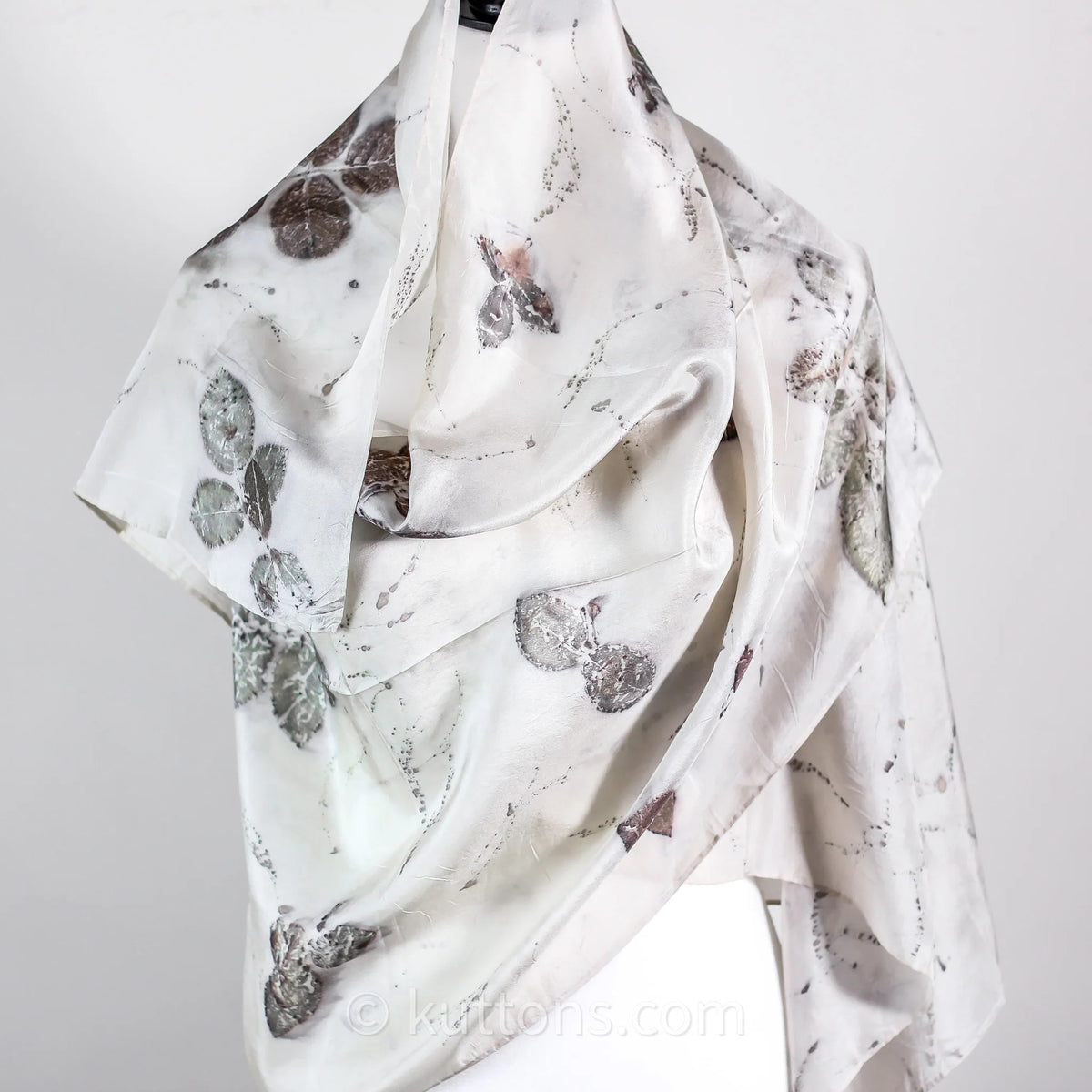 Pure Mulberry Silk Stole Eco Printed with Rose Leaves Featherweight Scarf Brown 21x72