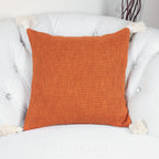 Hand Woven Solid Textured Cotton Throw Pillow Cover With Decorative Corner Tassels Rusted Orange 18x18