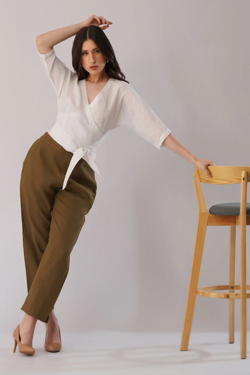 Linen Wrap Top Structured Wrap Linen Top with Tie Waist