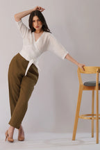 Linen Wrap Top Structured Wrap Linen Top with Tie Waist