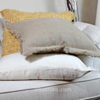 Handcrafted Linen Throw Pillow Cover Rich Luxurious Fringes Natural Brown Cushion 20x20