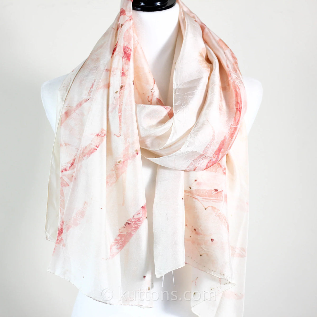 Natural Mulberry Silk Stole Eco Printed with Red Eucalyptus Leaves Featherweight Scarf Pink 21x72