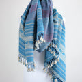 Handspun Handwoven Tussar Silk Merino Wool Shawl Wrap Blue Golden Brown 37x83