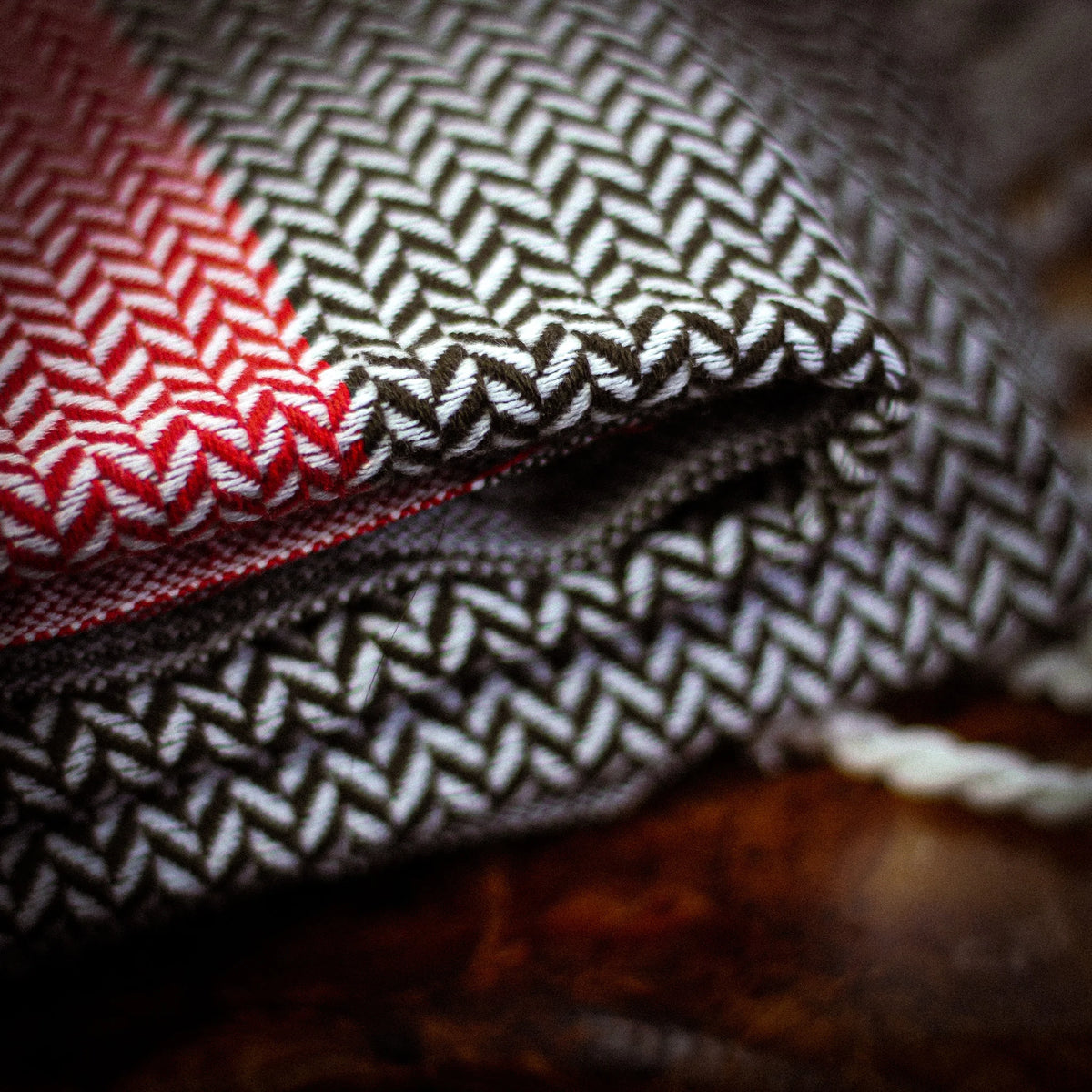 Handwoven Cotton Large Beach Towel with Tassels Lounge Towel Black Red 31x68