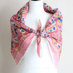 Soft Mul Cotton Bandana Scarf Sanganeri Hand Block Printed Pink 45x44