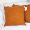 Hand Woven Solid Textured Cotton Throw Pillow Cover With Decorative Corner Tassels Rusted Orange 18x18