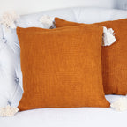 Hand Woven Solid Textured Cotton Throw Pillow Cover With Decorative Corner Tassels Rusted Orange 18x18