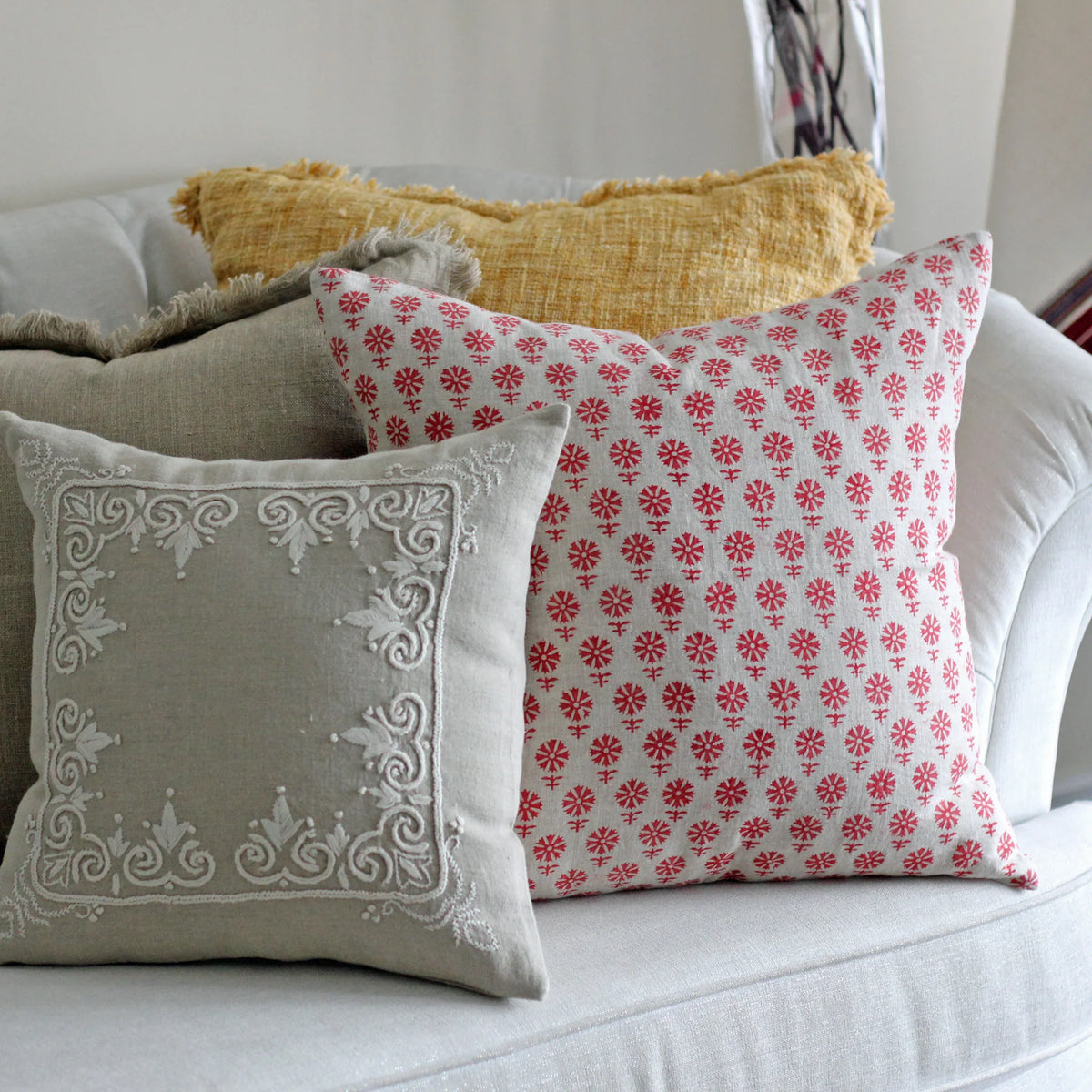 25 Lea Linen Hand Block Printed Cushion Cover Handmade Decorative Pillow 20x20