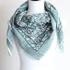 Sanganeri Hand Block Printed Mul Cotton Bandana Soft Lightweight Airy Scarf Green 46x42