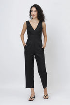 The Sculpted V Neck Linen Jumpsuit Pure European Linen