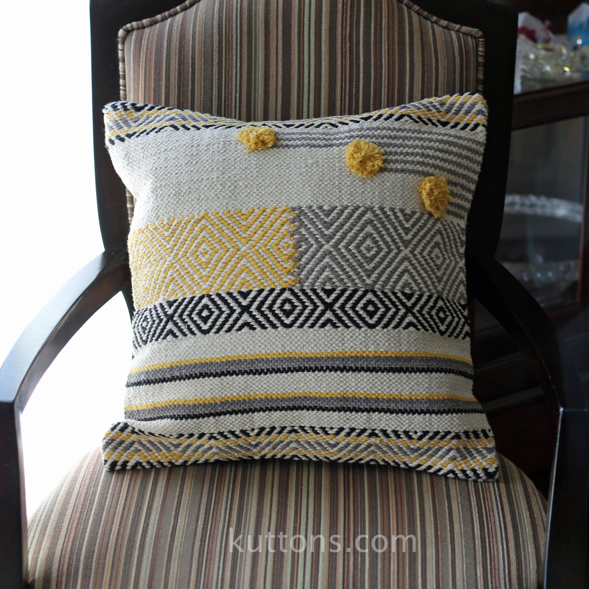 Handwoven Jute Cotton Boho Kilim Pillow Cover Sets Throw Pillows Cream Yellow Set of 2 Multiple Options 18x18