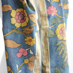 Ethnic Hand Painted Handwoven Kalamkari Chanderi Cotton Wrap Natural Colours Blue Yellow Stole 21x70