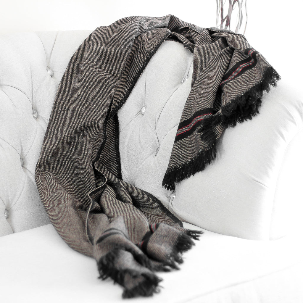 Handwoven Woolen Throw cum Blanket Rustic Cottage Charm Brown Black 38x72