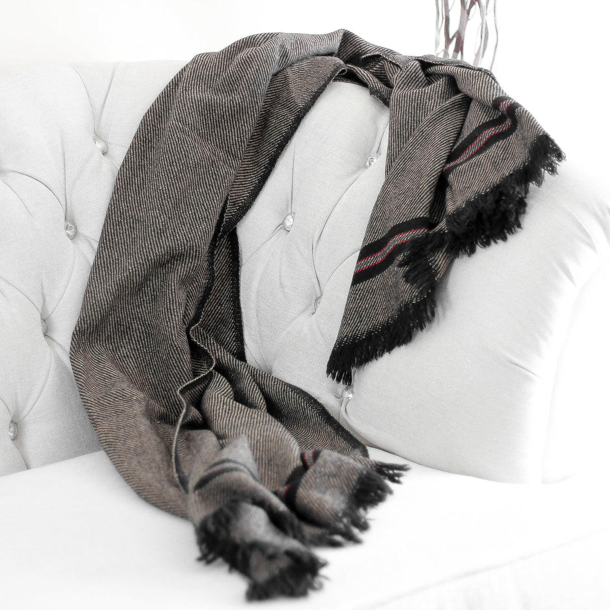 Handwoven Woolen Throw cum Blanket Rustic Cottage Charm Brown Black 38x72
