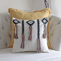 Boho Pillow Cover with Playful Long Tassels Handwoven 100 Cotton Cushion Cream 18x18