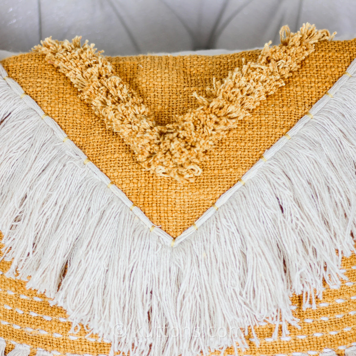 Cotton Embroidered Textured Pillow Cover Boho Decorative Cushion Orange White 18x18