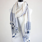 Organic Cotton Wrap Dyed with Natural Dyes Handspun Handwoven by Women Weavers White Blue 25x82