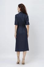 Tailored Linen Shirt Midi Dress Belted Shirt Dress