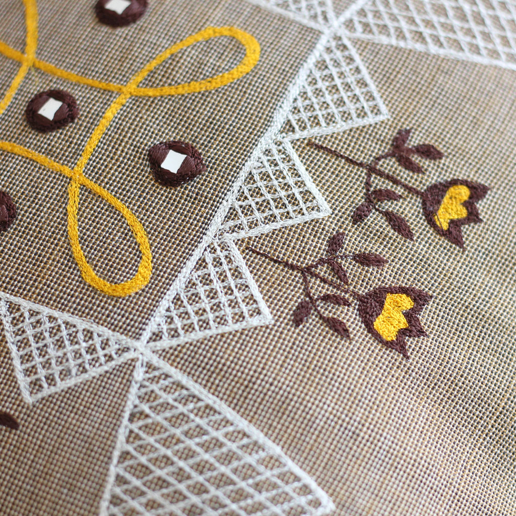 Embroidered 100 Cotton Textured Pillow Cover Handloom Throw Cushion Brown 16x16
