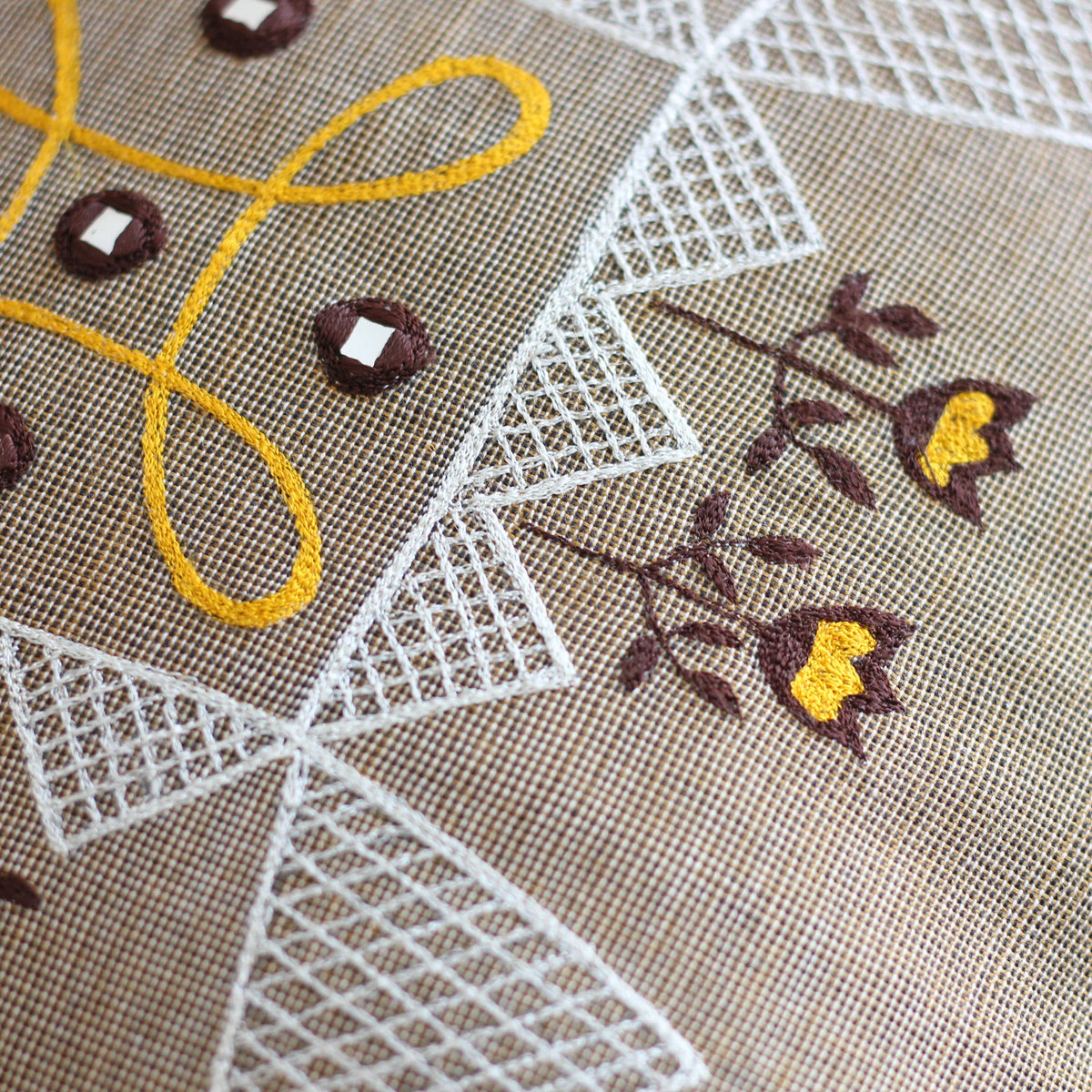 Embroidered 100 Cotton Textured Pillow Cover Handloom Throw Cushion Brown 16x16