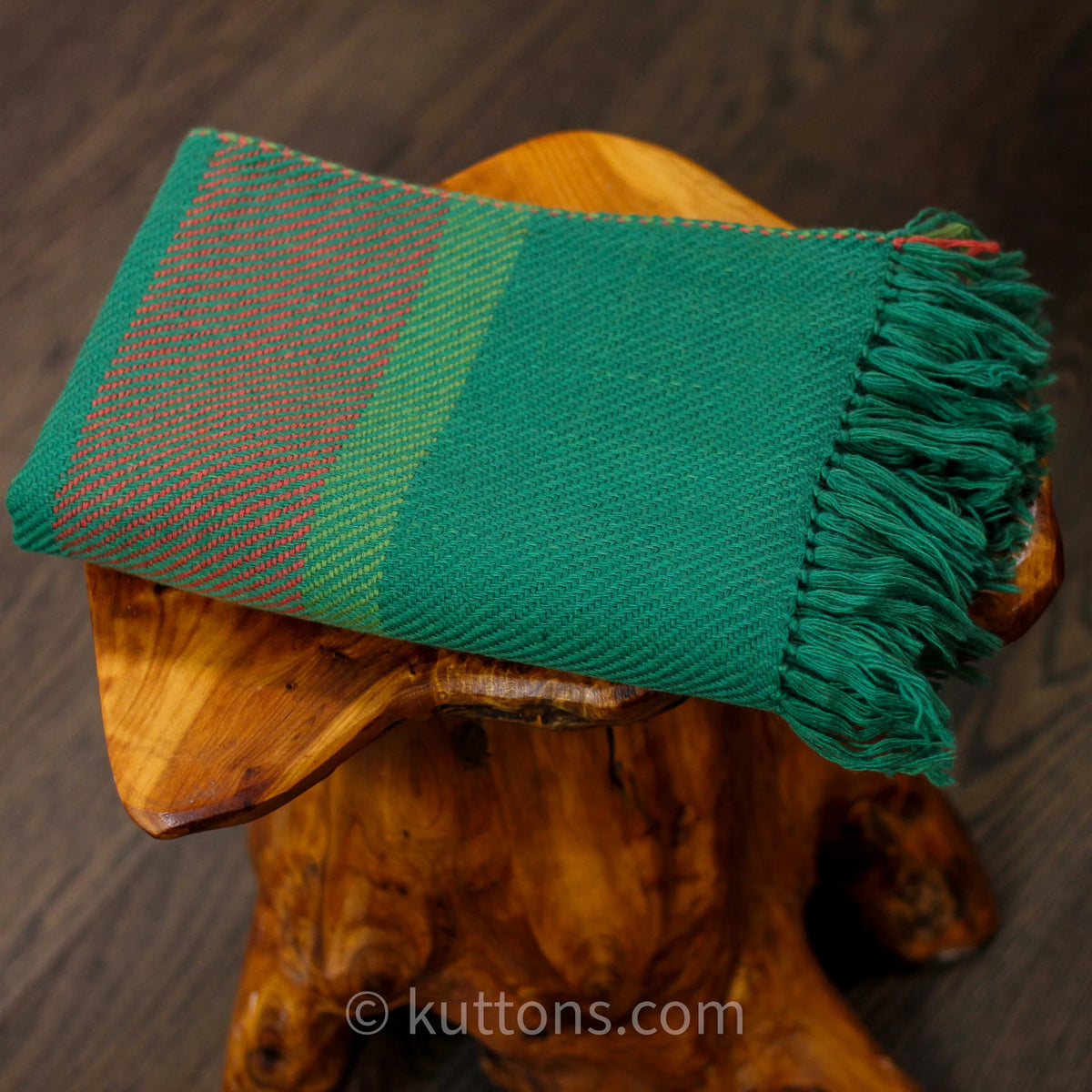 Handwoven Merino Himalayan Woolen Scarf Naturally Dyed with Indigo Madder Tesu Flowers Green 13x78
