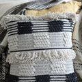 Hand Woven Boho Cotton Throw Pillow Cover Tufted Decorative Cushion Black White 18x18