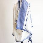 Handspun Handwoven Organic Cotton Shawl with Embroidered Mirrors 100 Organic Kala Cotton Wrap Cream Blue 40x96