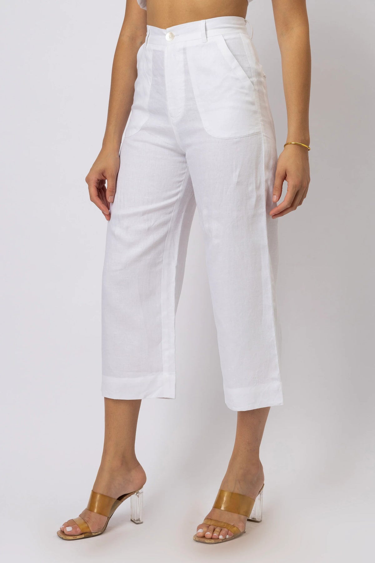 High Waisted Linen Capri Pants