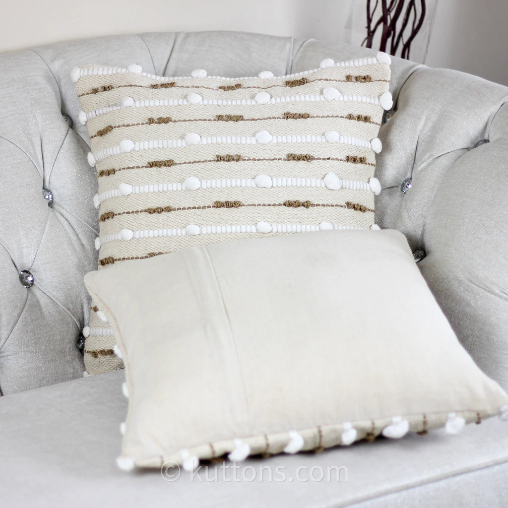 Handwoven Cotton and Jute Textured Cushion Cover Cream 18x18 Square