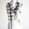 Handwoven Organic Kala Cotton Wrap with Tassels Genetically Pure Organic Cotton Scarf Cream Gray Stripes 23x89
