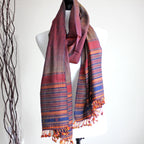 Handwoven Cotton Stole Wrap with Tassels Maroon Golden Brown Olive 23x84