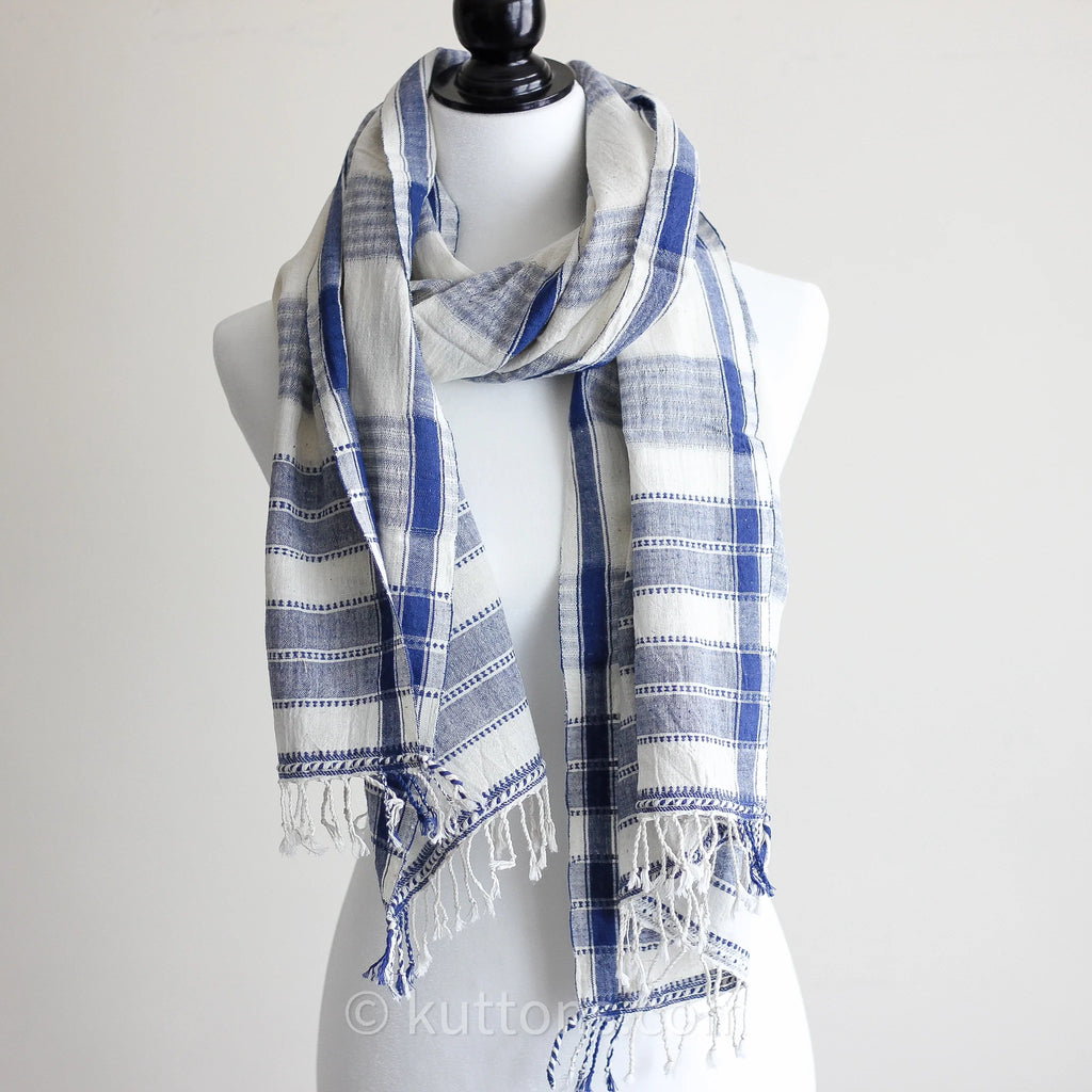 Organic Cotton Wrap with Tassels Handwoven Genetically Pure Organic Kala Cotton Scarf White 23x76 multiple designs