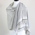 Handspun Handwoven Cotton Scarf Sustainable Fashion Stole by Women Artisans White Gray 23x77