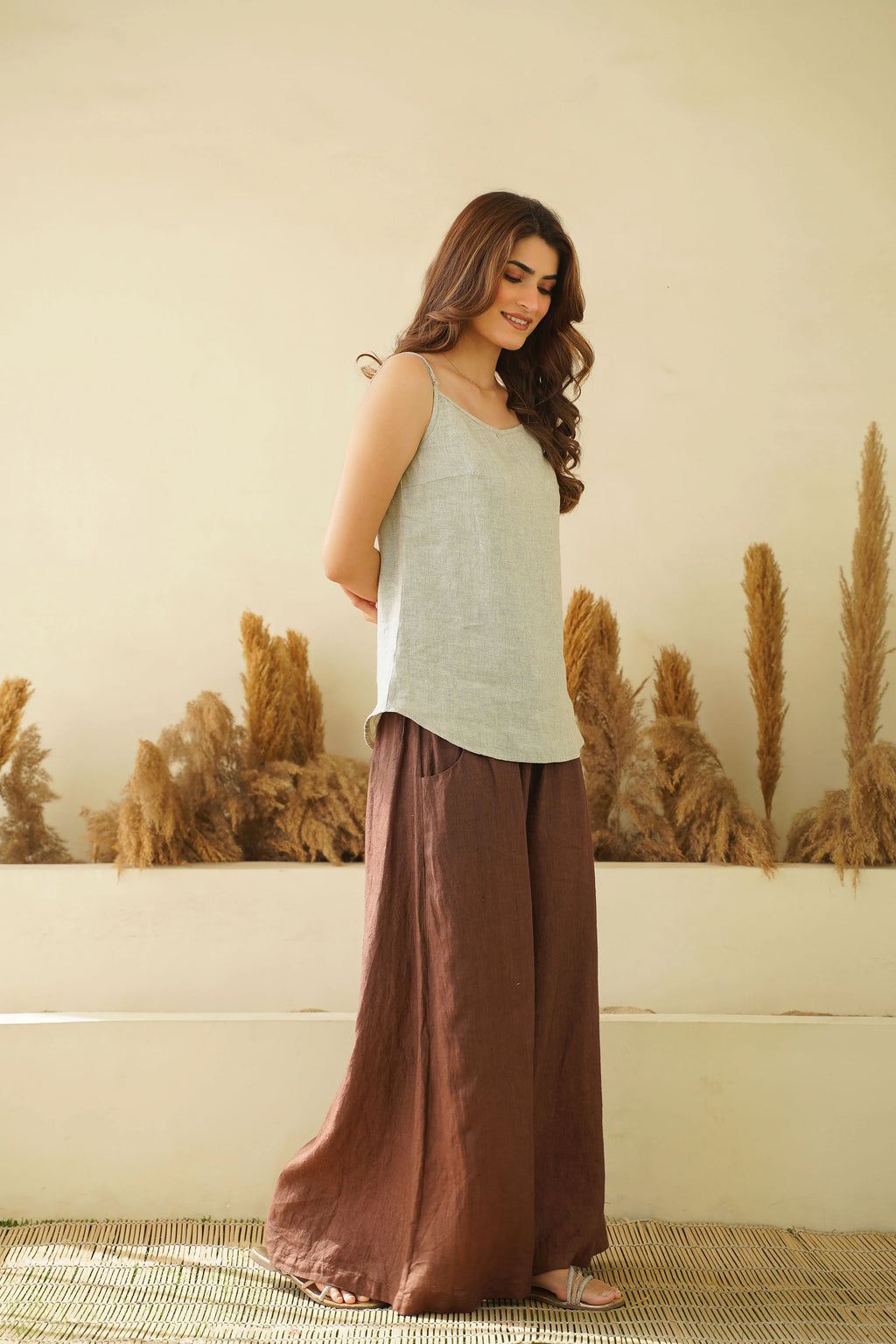 Summer Breeze Linen Tank Top Cami with Adjustable Straps Sleeveless Organic Washed Linen Crop Slip Camisole