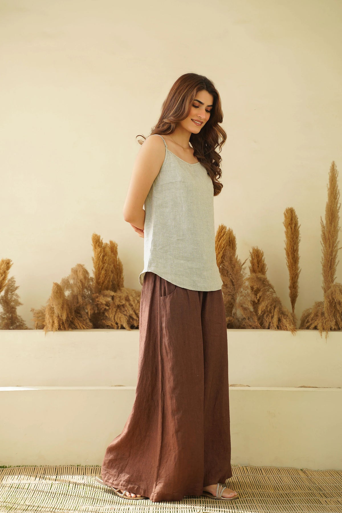 Summer Breeze Linen Tank Top Cami with Adjustable Straps Sleeveless Organic Washed Linen Crop Slip Camisole