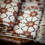 Kalamkari Hand Block Printed Handwoven Cotton Decorative Towel Dyed with Natural Colours Beige Rust 28x61