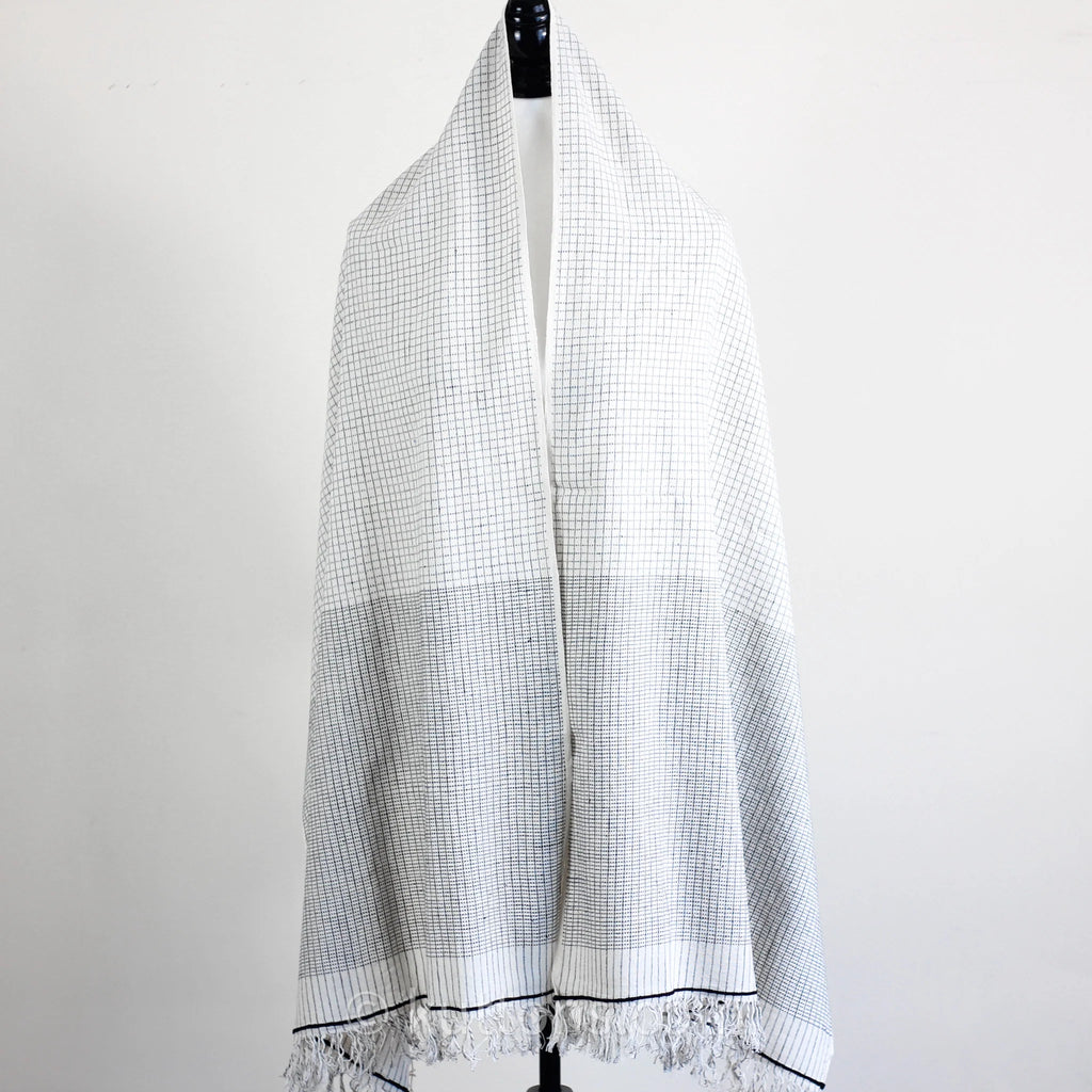 Handspun Handwoven Cotton Scarf Sustainable Fashion Stole by Women Artisans White Gray 23x77