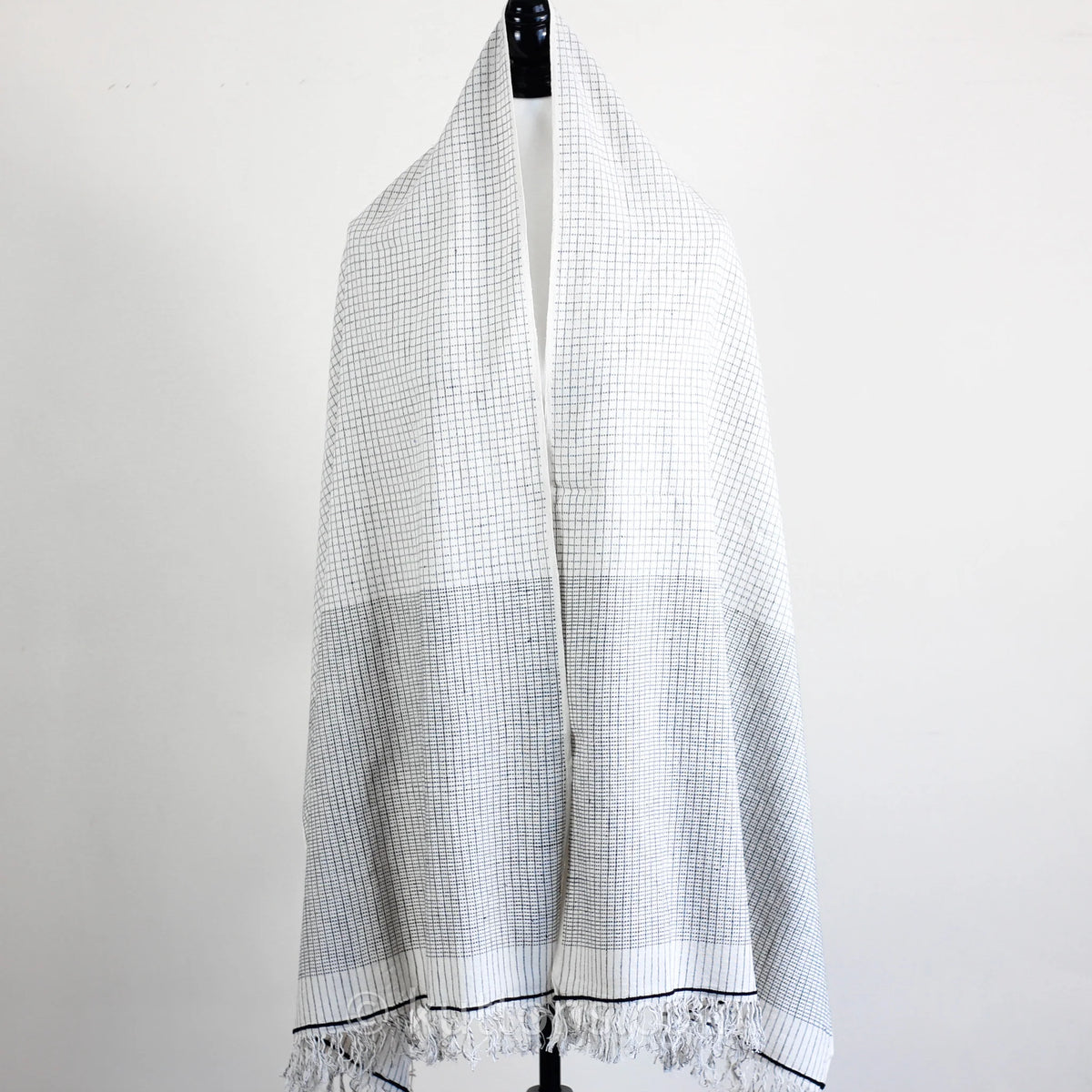 Handspun Handwoven Cotton Scarf Sustainable Fashion Stole by Women Artisans White Gray 23x77