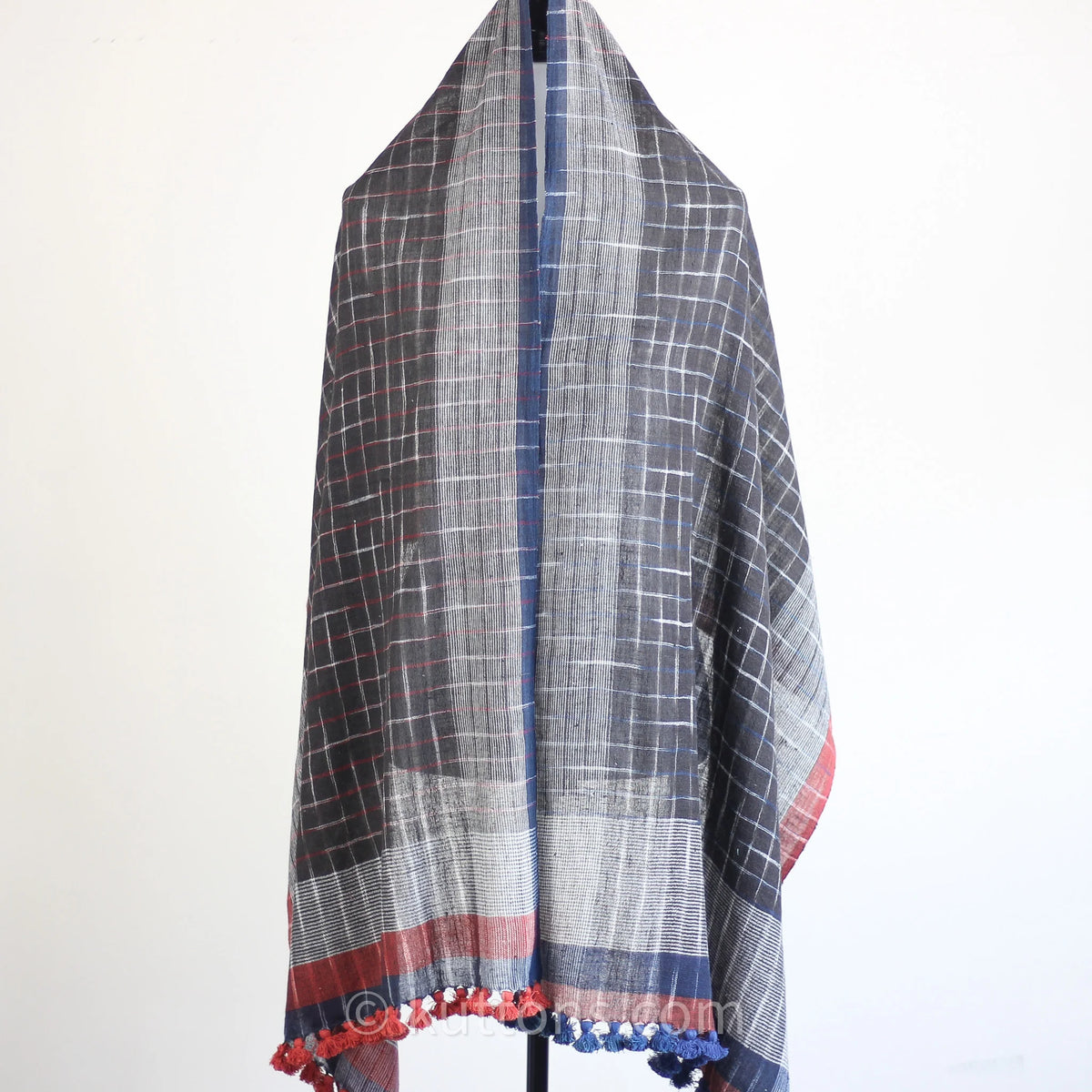 Eco Chic Elegance Handspun Handwoven Organic Cotton Scarf Dyed Naturally Empowering Women Weavers Blue Red 24x76