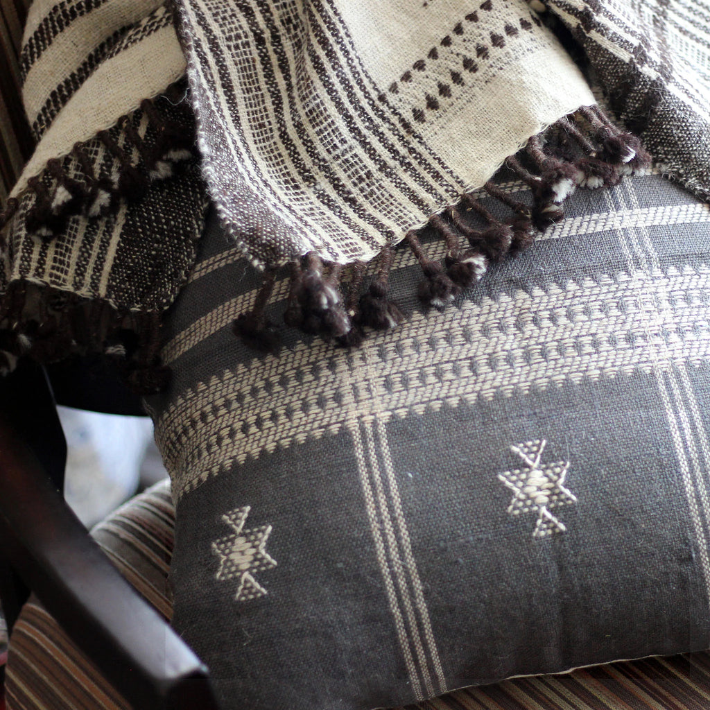Handspun Handwoven Organic Wool Pillow Cover Antique Cushions Gray 20x20