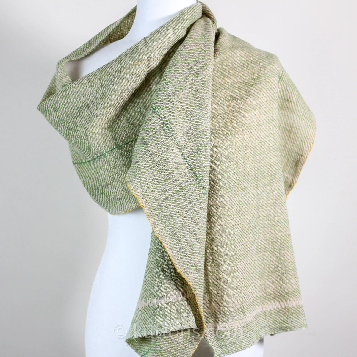 Himalayan Merino Wool Scarf Handspun Handwoven and Naturally Dyed in the Himalayas with Indigo Tesu Flowers Green 13x76
